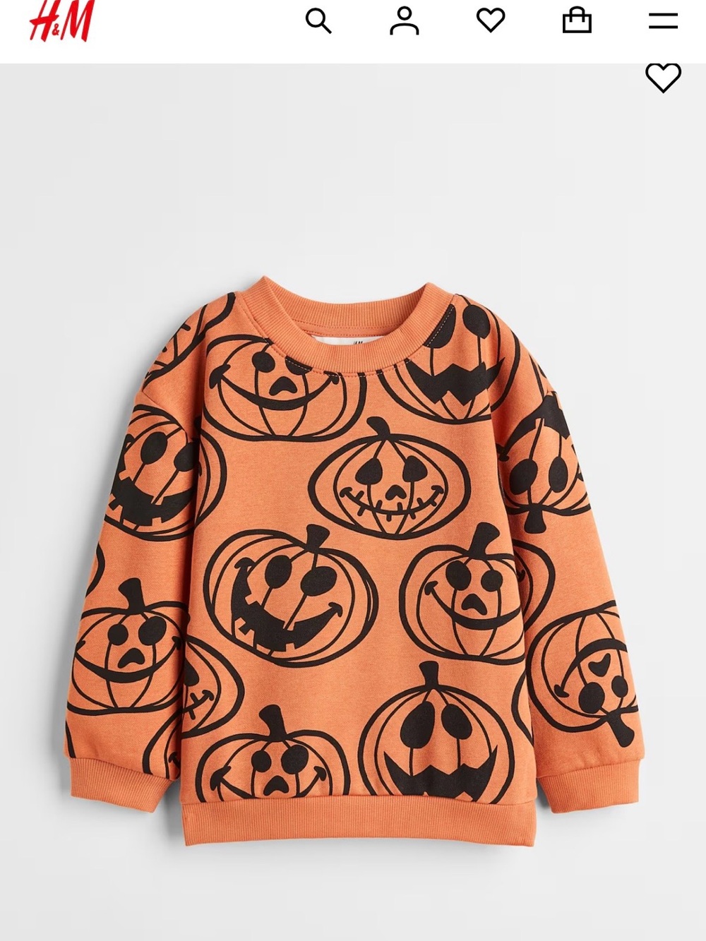H&M Orange & Black Pumpkin Print Kids Sweatshirt